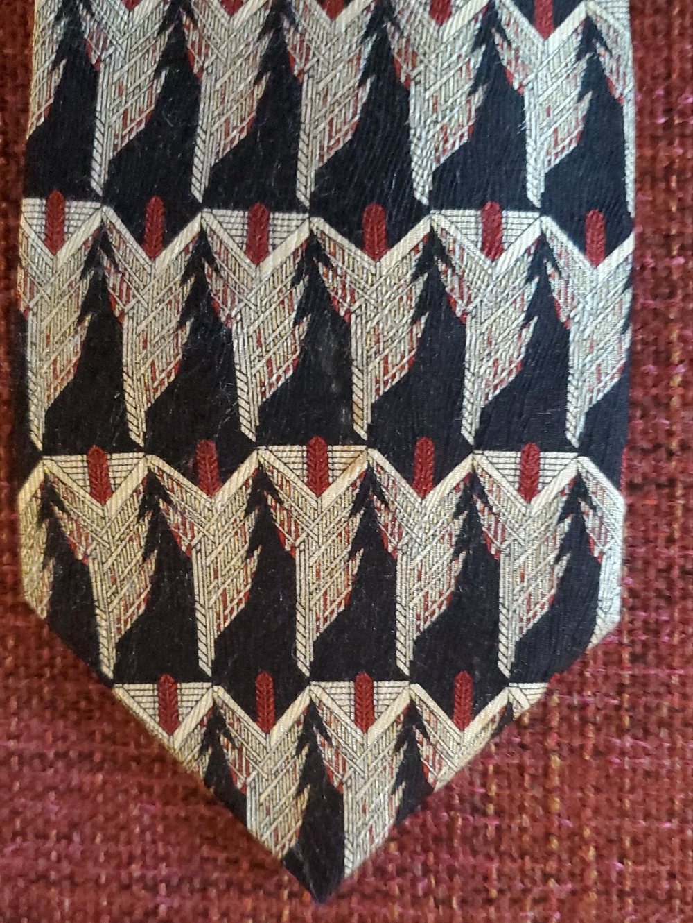 Frank Lloyd Wright Silk Tie with Green Pine Tree Geometric Motif